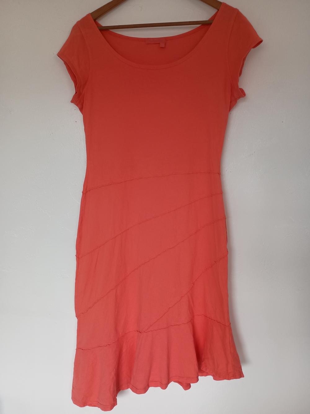 fresh produce 100% Cotton Sunburst Sunset Coral Asymmetrical Scoop Neck